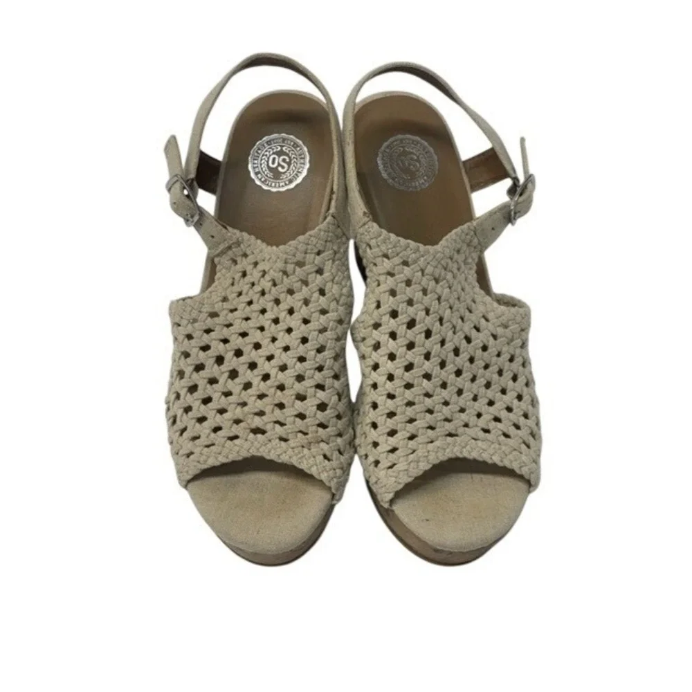 Size 9 SO Authentic American Heritage Beige‎ Woven Wedge Sandals Cork Platform